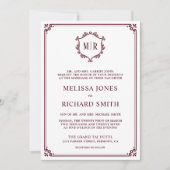 Monogram QR Code Foto Collage Burgundy Wedding Einladung (Vorderseite)
