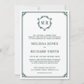 Monogram QR Code Foto Collage Emerald Wedding Einladung (Vorderseite)