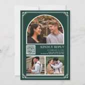 Monogram QR Code Foto Collage Emerald Wedding Einladung (Rückseite)