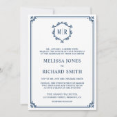 Monogram QR Code Foto Collage Navy Blue Wedding Einladung (Vorderseite)