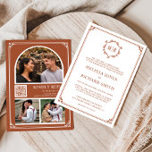 Monogram QR Code Foto Collage Terracotta Wedding Einladung
