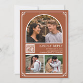 Monogram QR Code Foto Collage Terracotta Wedding Einladung (Rückseite)