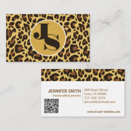 Monogram QR Code Leopard Print Rockabilly Muster Visitenkarte