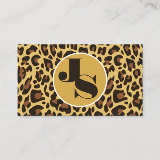 Monogram QR Code Leopard Print Rockabilly Muster Visitenkarte (Vorderseite)