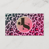 Monogram QR Code Leopard Print Rockabilly Pink Visitenkarte (Vorderseite)
