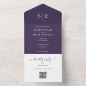 Monogram QR Code Lila und Gold Wedding All In One Einladung (Innen Boden)
