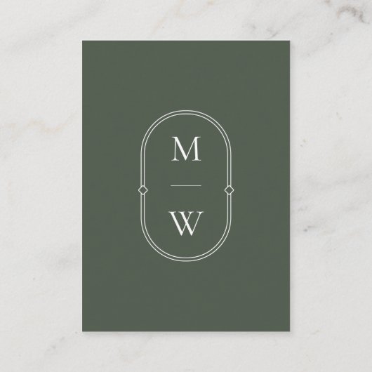 Monogram QR Code Moss Green Wedding Website Begleitkarte (Rückseite)