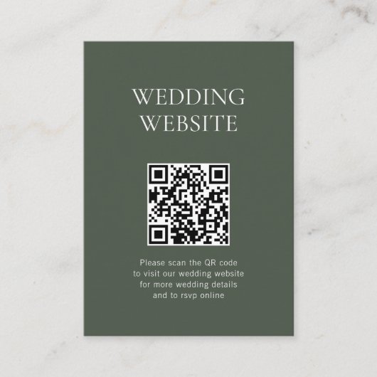 Monogram QR Code Moss Green Wedding Website Begleitkarte (Vorderseite)