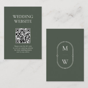 Monogram QR Code Moss Green Wedding Website Begleitkarte