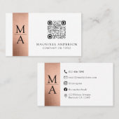 Monogram QR Code Rose Gold Foil Visitenkarte (Vorne/Hinten)