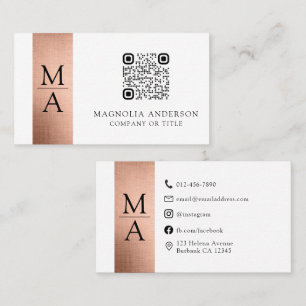 Monogram QR Code Rose Gold Foil Visitenkarte