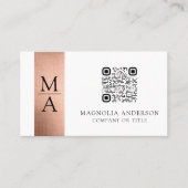 Monogram QR Code Rose Gold Foil Visitenkarte (Vorderseite)