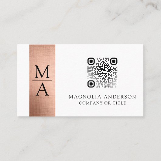 Monogram QR Code Rose Gold Foil Visitenkarte (Vorderseite)