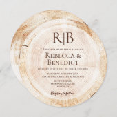 Monogram QR Code Website Bark Rustic Wedding Einladung (Vorne/Hinten)