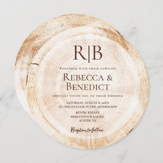 Monogram QR Code Website Bark Rustic Wedding Einladung (Vorne/Hinten)