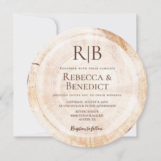 Monogram QR Code Website Bark Rustic Wedding Einladung (Vorderseite)