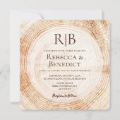 Monogram QR Code Website Bark Rustic Wedding Einladung (Vorderseite)