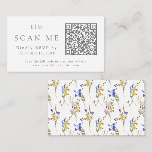 Monogram QR Code Website Floral Wedding RSVP Begleitkarte (Vorne/Hinten)