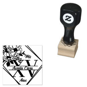 Monogram Quinceanera Mis XV 15 Geometric Floral Gummistempel