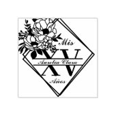 Monogram Quinceanera Mis XV Geometric Floral Gummistempel (Prägung)