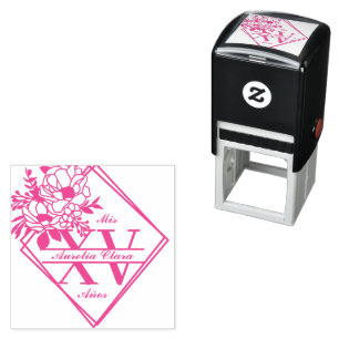 Monogram Quinceanera Mis XV Geometric Floral Permastempel