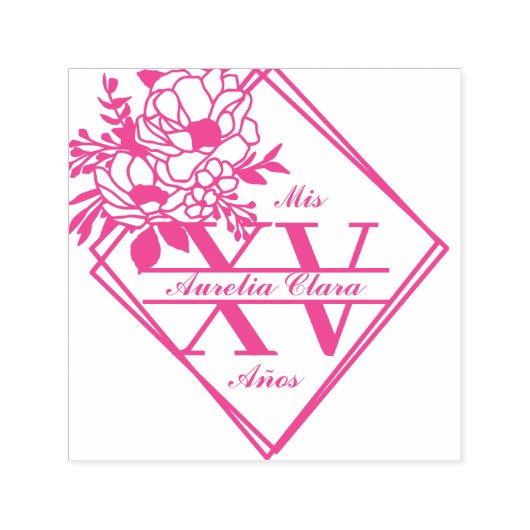 Monogram Quinceanera Mis XV Geometric Floral Permastempel (Design)