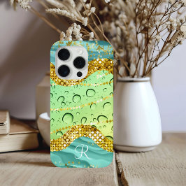 Monogram R Aqua Limon Gold Marmor Fantasy Droplets Case-Mate iPhone Hülle