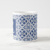 Monogram R, Blue Sicilian Tile Riesenkaffee Tasse (Vorderseite)