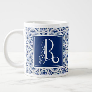Monogram R, Blue Sicilian Tile Riesenkaffee Tasse