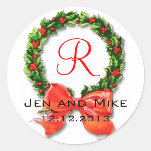 Monogram R Bow Winter Wedding Sticker