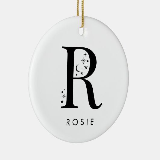 Monogram R Celestie Name Keramik Ornament (Rechts)