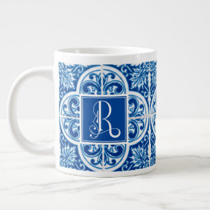 Monogram R, Classic Blue Tile Design Jumbo-Tasse