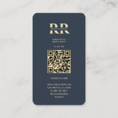Monogram R Dark Blue Gold Beruflich Modern Visitenkarte (Rückseite)