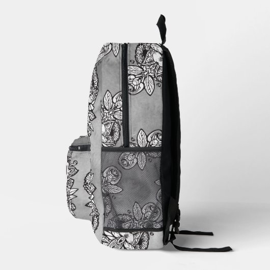 Monogram "R" Floral Tattoo Pattern Black White DIY Bedruckter Rucksack (Rechts)
