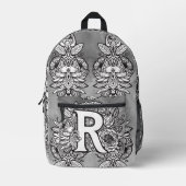 Monogram "R" Floral Tattoo Pattern Black White DIY Bedruckter Rucksack (Vorderseite)