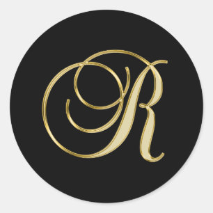 Monogram R Gold-Skript Runder Aufkleber