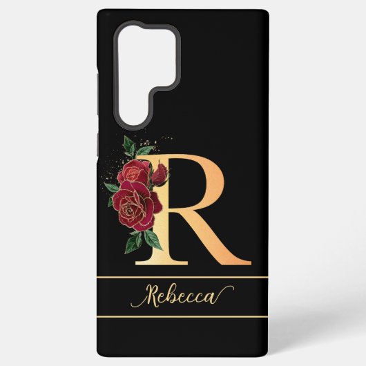 Monogram R golden individuelle Name rote Rose schw Samsung Galaxy Hülle (Rückseite)
