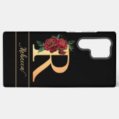 Monogram R golden individuelle Name rote Rose schw Samsung Galaxy Hülle (Rückseite (Horizontal))