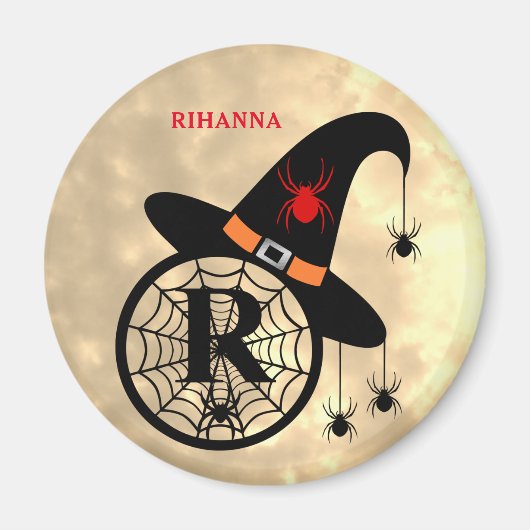 Monogram R Halloween Sky Hexenspinnen Name Magnet (Vorne)