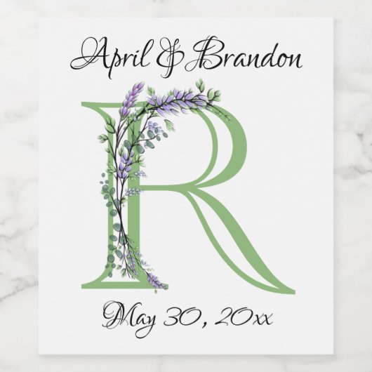 Monogram R Lavendel Eucalyptus Weinetikett (Einzelnes Label)