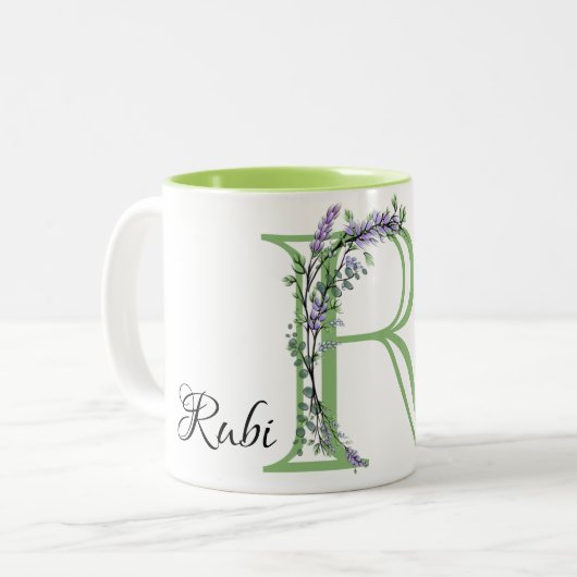 Monogram R Lavendel Eucalyptus Zweifarbige Tasse (Vorderseite Links)