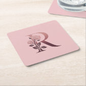 Monogram R Pink Roses Untersetzer Set (angewinkelt)