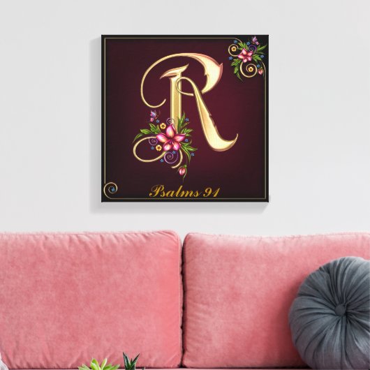 Monogram R Premium Wrapped Canvas (Gloss) Leinwanddruck (Insitu (Wohnzimmer))
