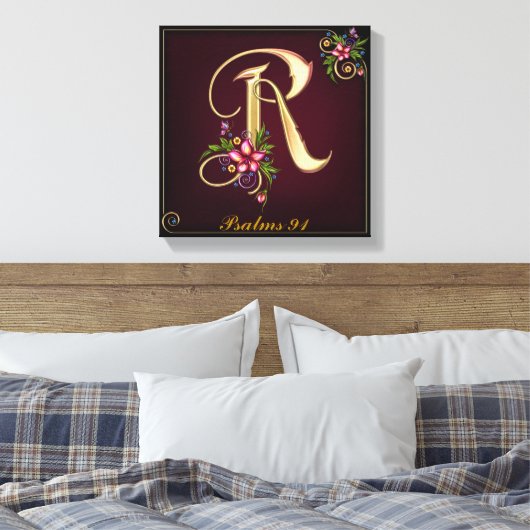 Monogram R Premium Wrapped Canvas (Gloss) Leinwanddruck (Insitu (Schlafzimmer))