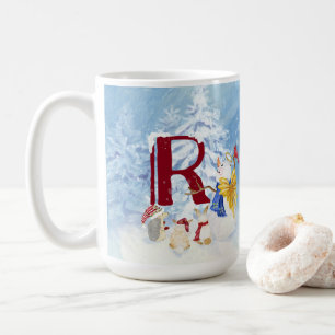 Monogram R Snowy Woodland Animals Snowman Trees Kaffeetasse