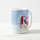 Monogram R Snowy Woodland Animals Snowman Trees Kaffeetasse (VorderseiteRechts)