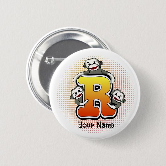 Monogram R Sock Monkey Button (Vorne & Hinten)