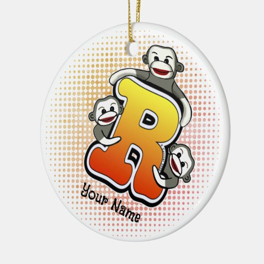 Monogram R Sock Monkey Keramik Ornament (Links)