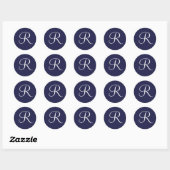 Monogram R, White on Navy Blue, Runder Aufkleber (Blatt)