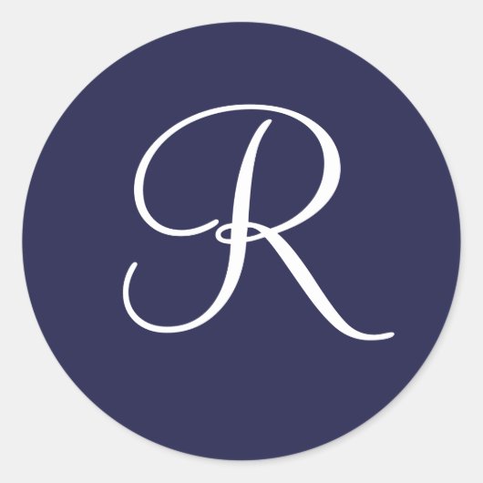 Monogram R, White on Navy Blue, Runder Aufkleber (Vorderseite)